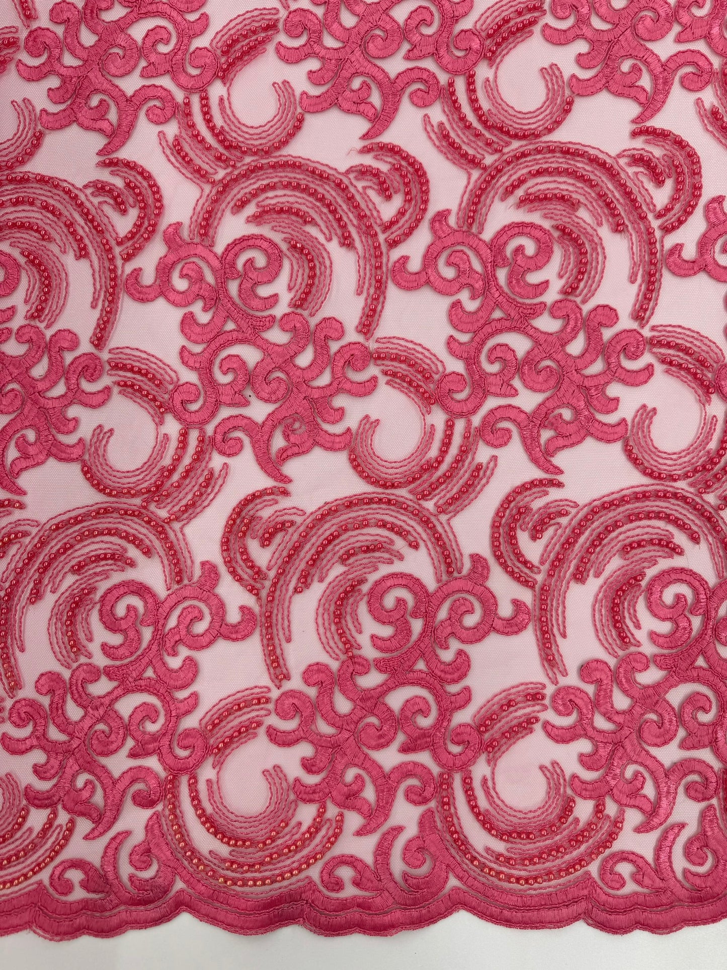 ML104 FUCHSIA Embroidered, Corded and Beaded Lace