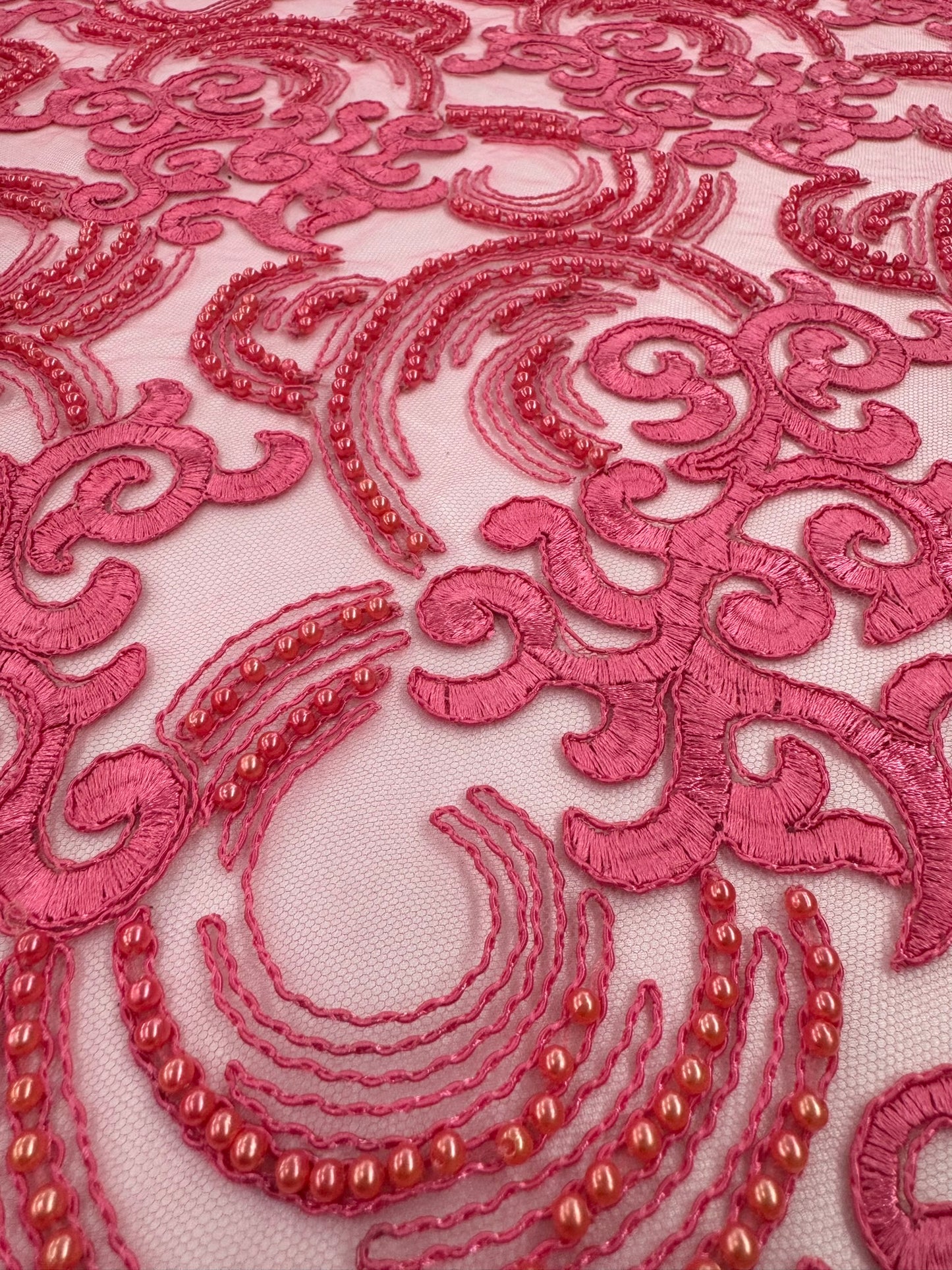 ML104 FUCHSIA Embroidered, Corded and Beaded Lace
