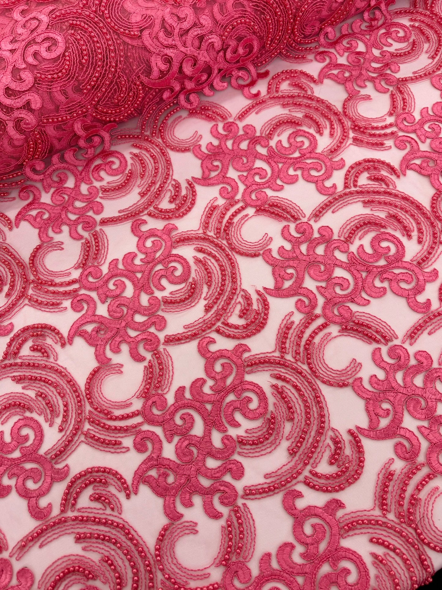 ML104 FUCHSIA Embroidered, Corded and Beaded Lace