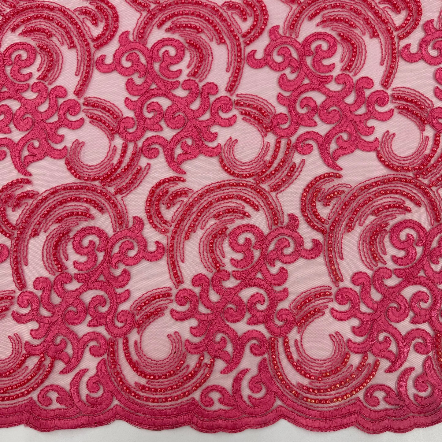 ML104 FUCHSIA Embroidered, Corded and Beaded Lace