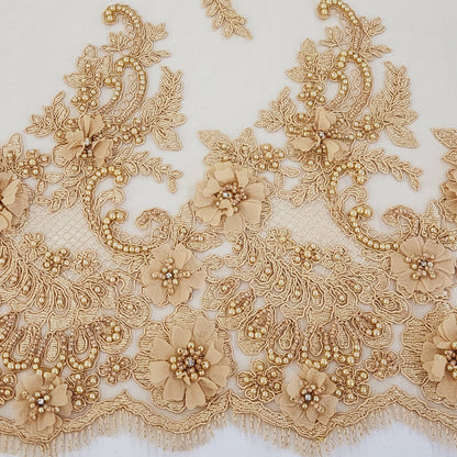 ML102 GOLD 3D Floral Embroidery and Beaded Lace