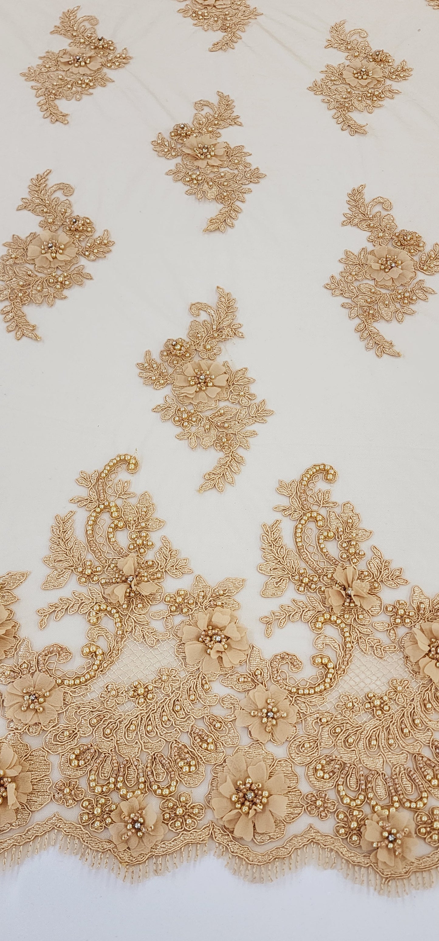 ML102 GOLD 3D Floral Embroidery and Beaded Lace