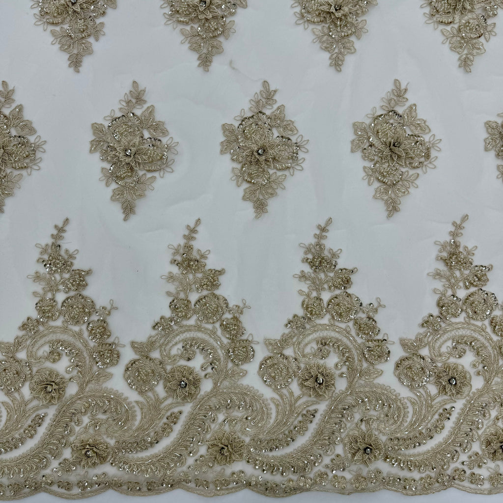 ML170 - 3D Lace Fabric by Yard – 52" Beaded Mesh for Gowns, Tablecloth, Party Decor