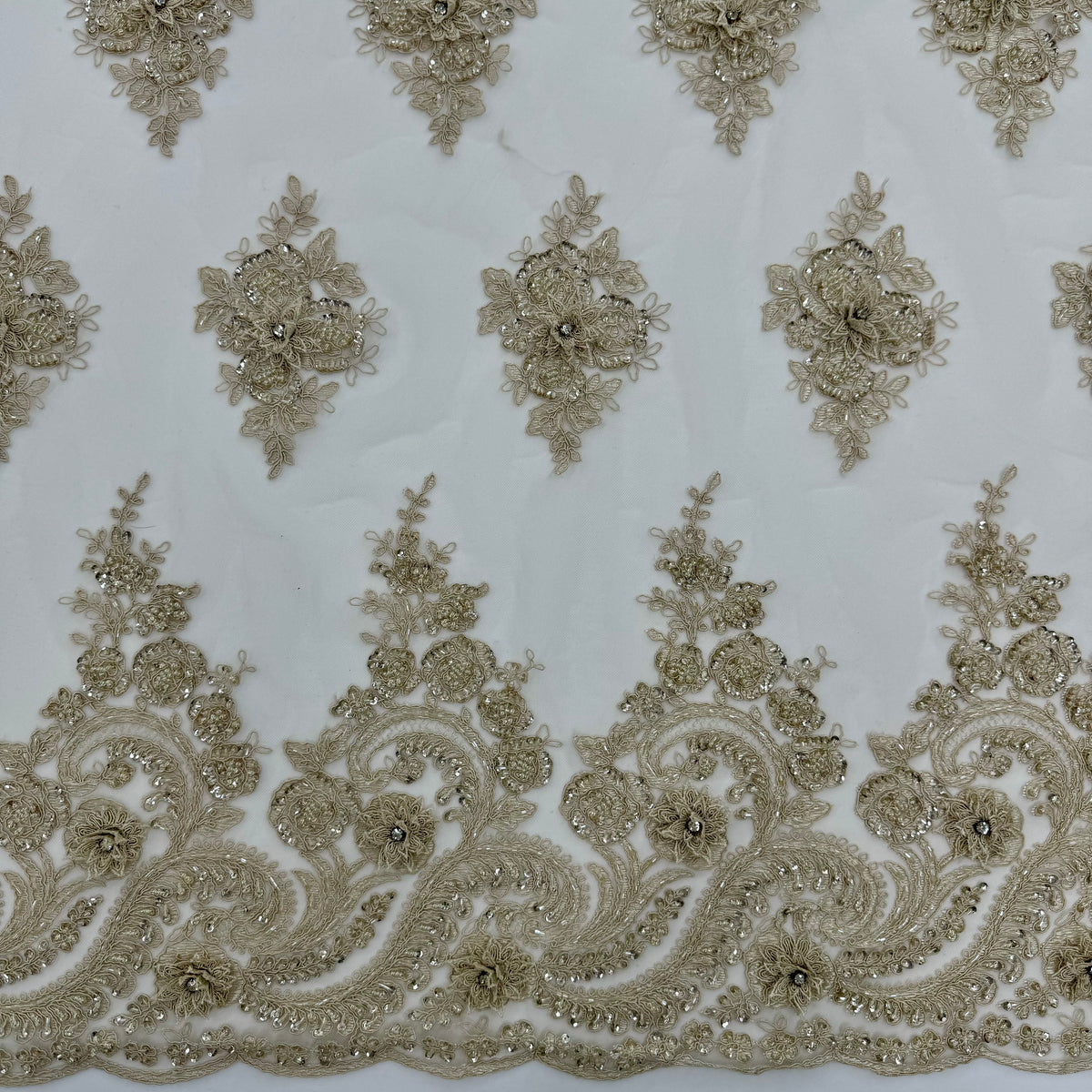 ML170 - 3D Lace Fabric by Yard – 52" Beaded Mesh for Gowns, Tablecloth, Party Decor