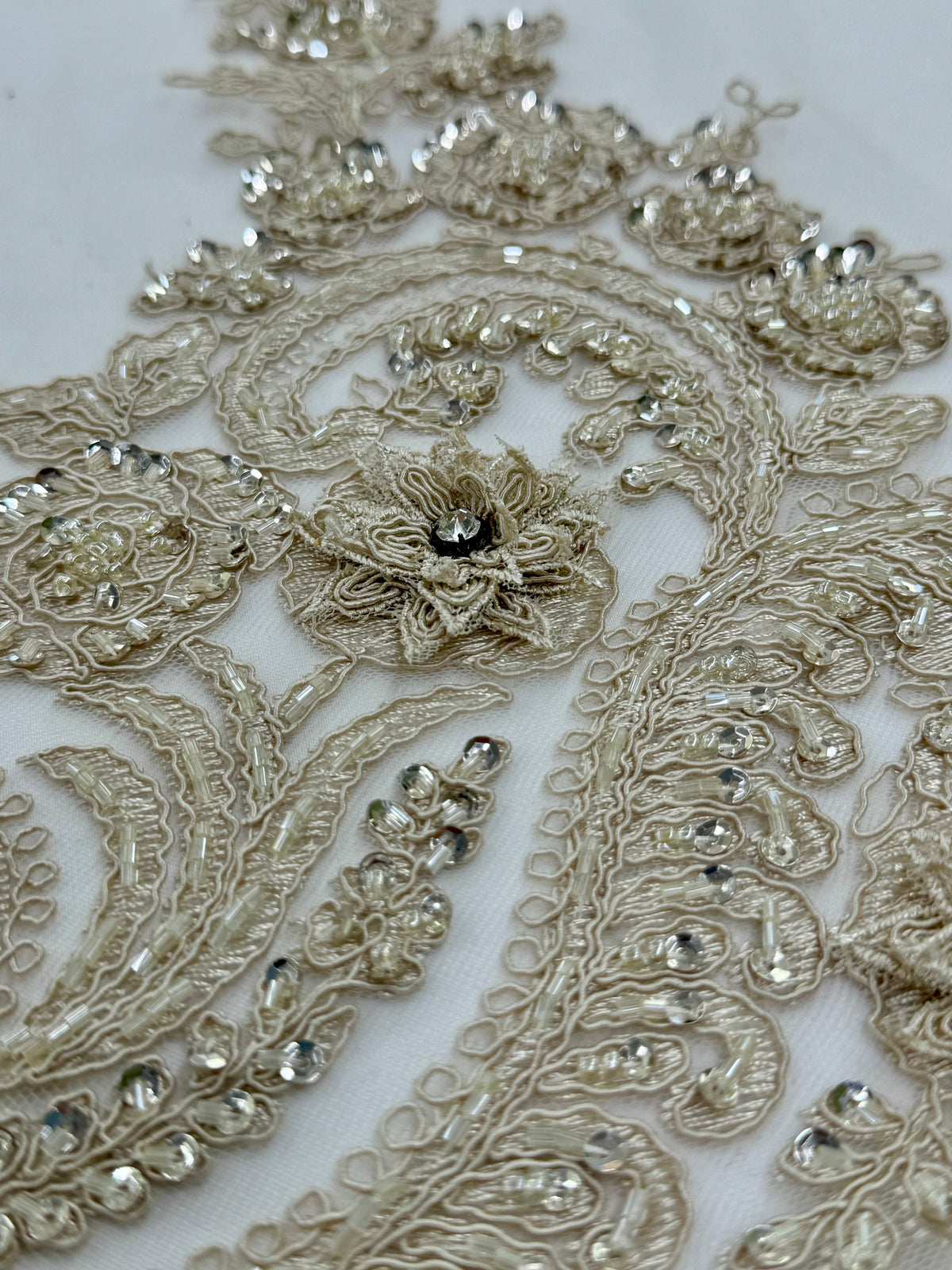 ML170 - 3D Lace Fabric by Yard – 52" Beaded Mesh for Gowns, Tablecloth, Party Decor