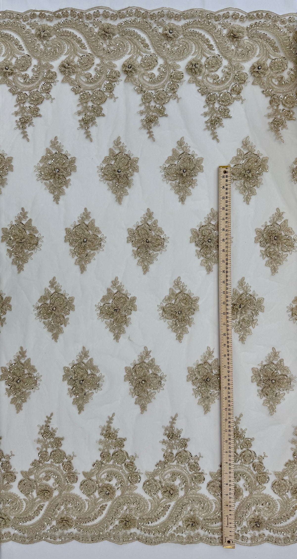 ML170 - 3D Lace Fabric by Yard – 52" Beaded Mesh for Gowns, Tablecloth, Party Decor