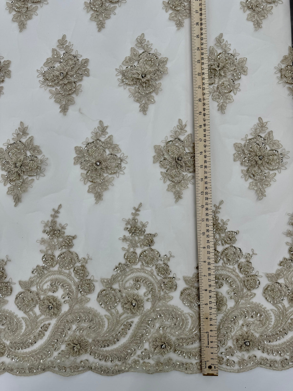 ML170 - 3D Lace Fabric by Yard – 52" Beaded Mesh for Gowns, Tablecloth, Party Decor
