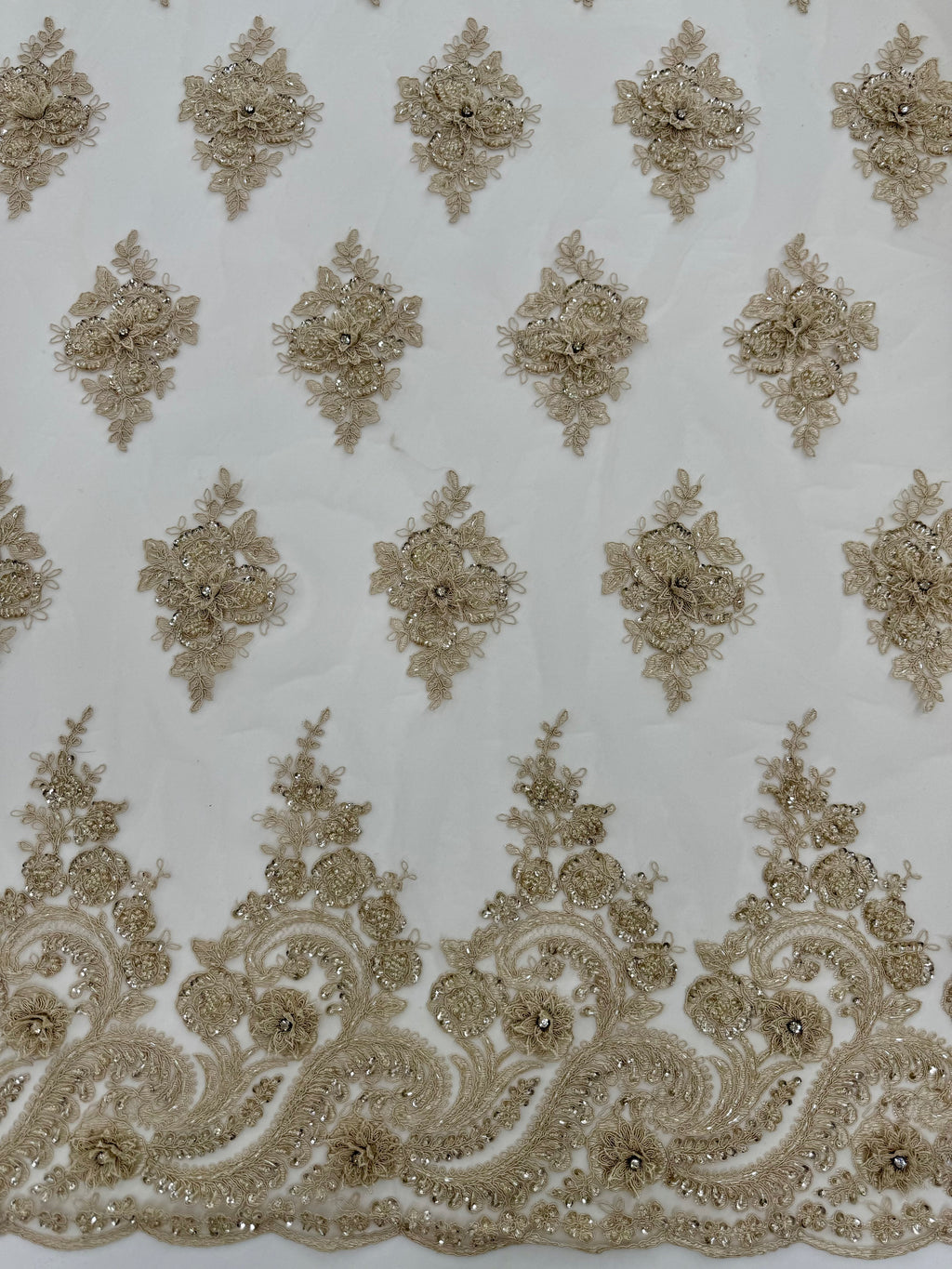 ML170 - 3D Lace Fabric by Yard – 52" Beaded Mesh for Gowns, Tablecloth, Party Decor