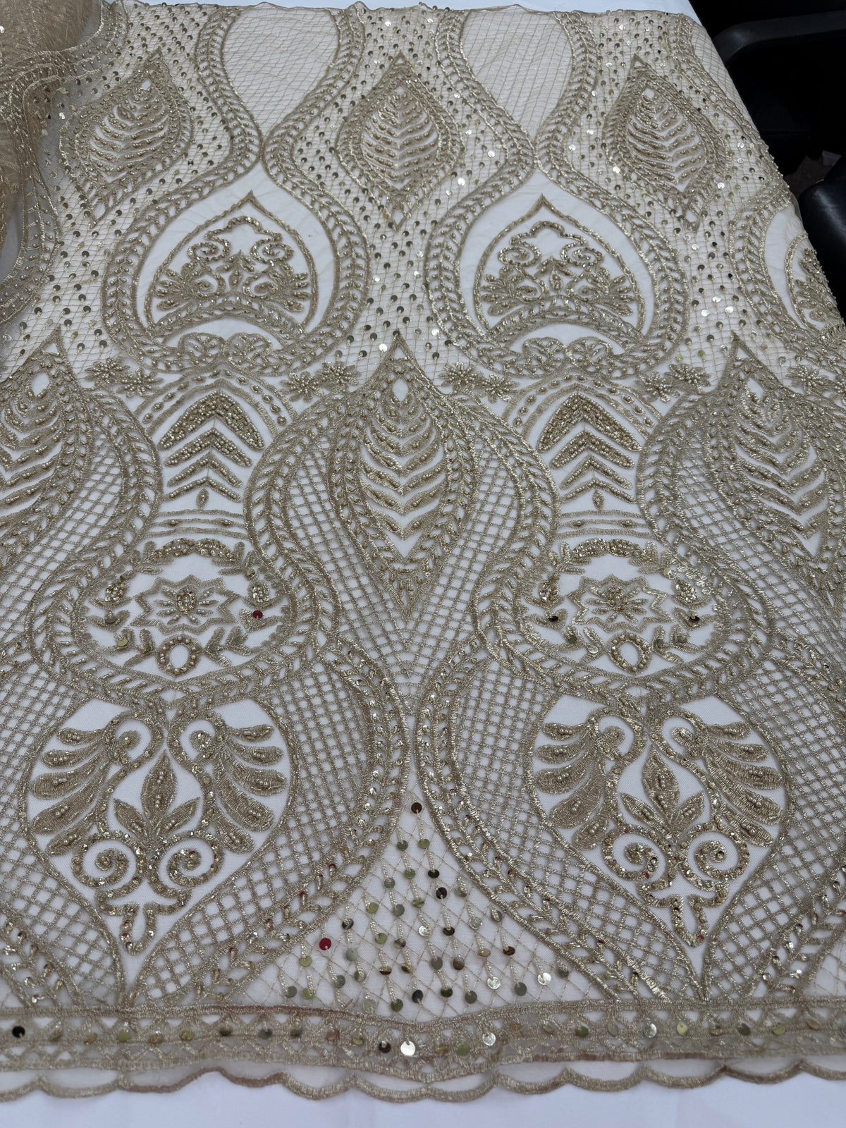 ML202 - Lace Fabric by Yard – 52" Beaded Mesh for Gowns, Tablecloth, Party Decor
