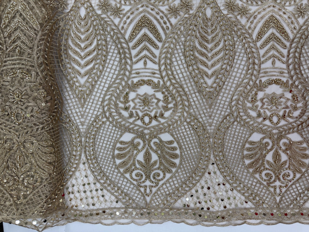 ML202 - Lace Fabric by Yard – 52" Beaded Mesh for Gowns, Tablecloth, Party Decor