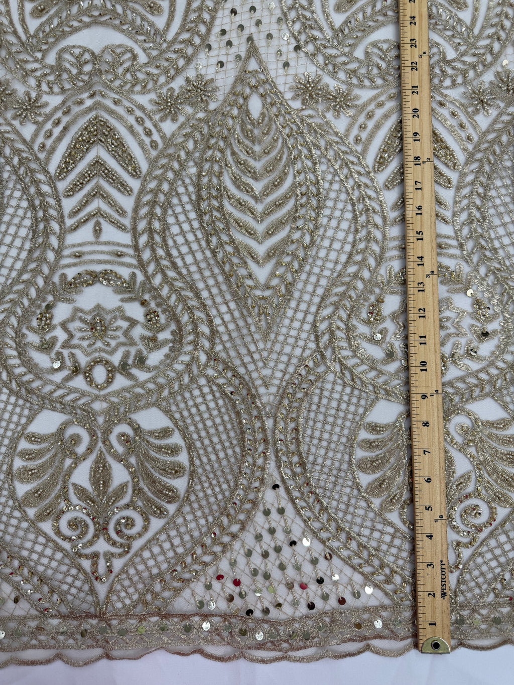 ML202 - Lace Fabric by Yard – 52" Beaded Mesh for Gowns, Tablecloth, Party Decor