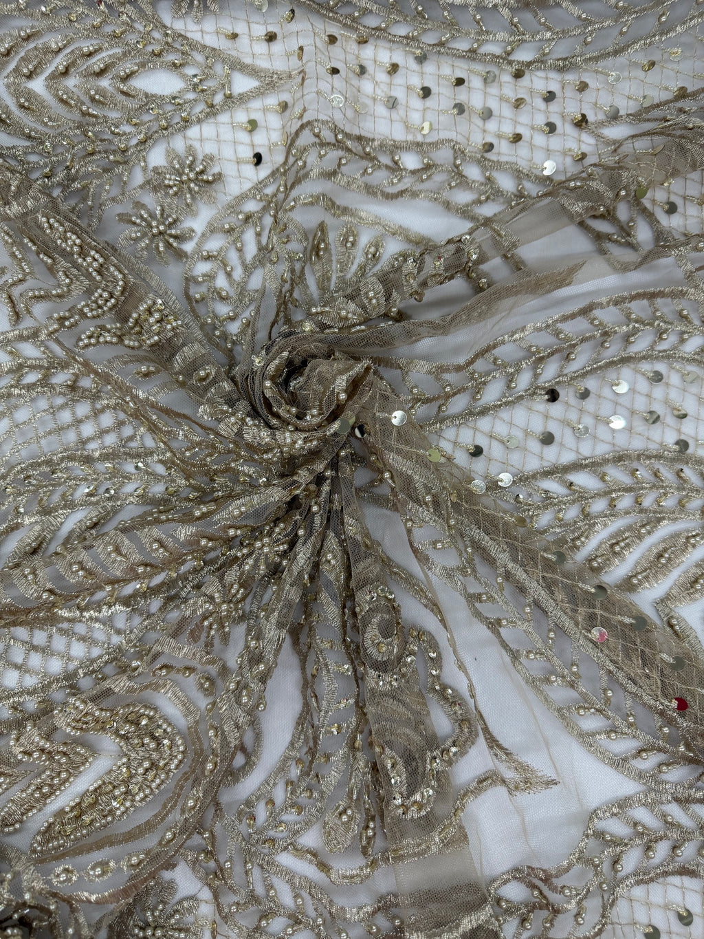 ML202 - Lace Fabric by Yard – 52" Beaded Mesh for Gowns, Tablecloth, Party Decor