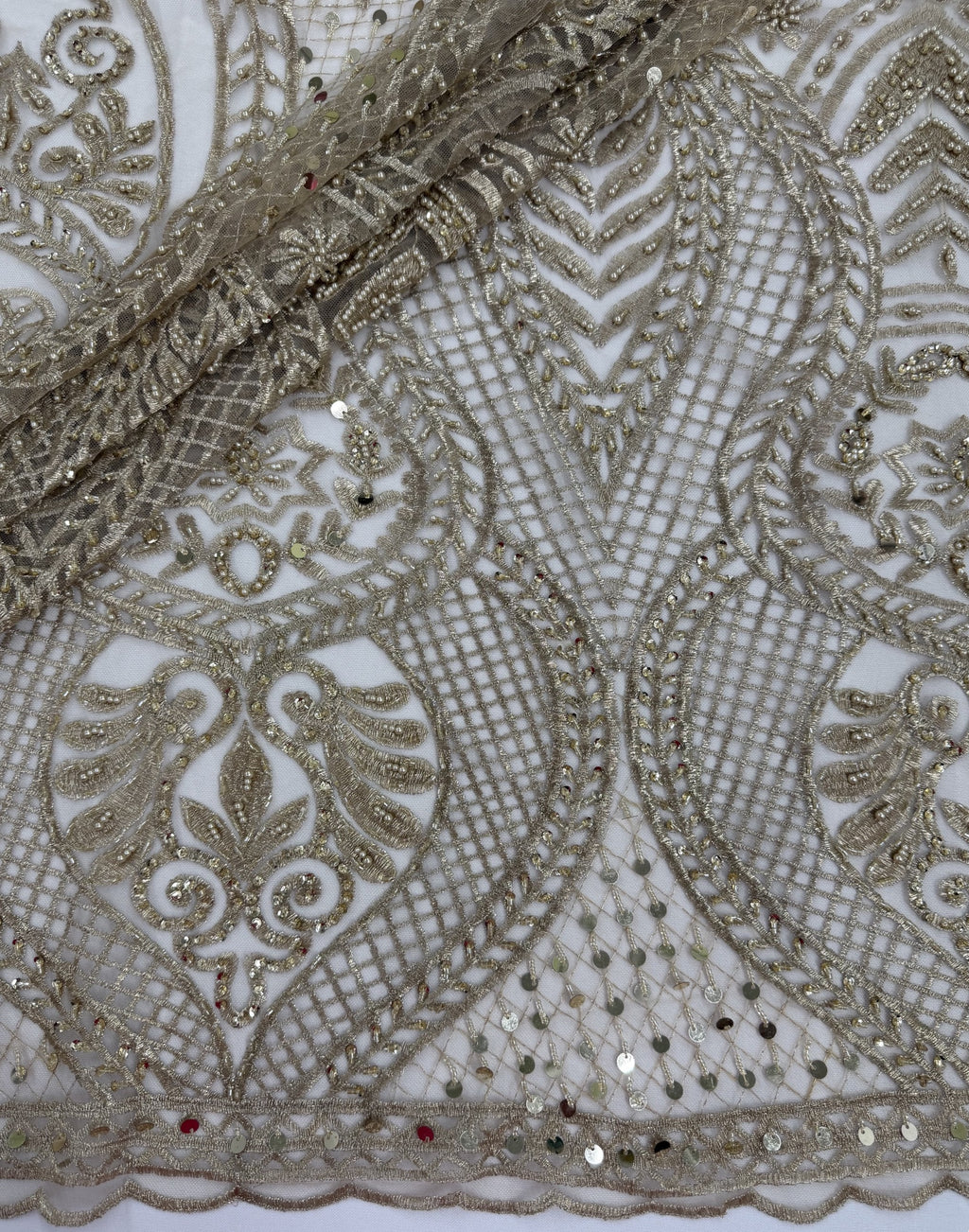 ML202 - Lace Fabric by Yard – 52" Beaded Mesh for Gowns, Tablecloth, Party Decor