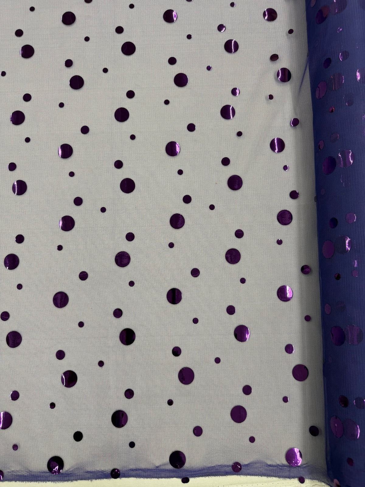 ML172 - Purple Dot Fabric by Yard – 60" Wide Hologram Dot Lace for Dancewear, Gowns, Tablecloth, Party Decor