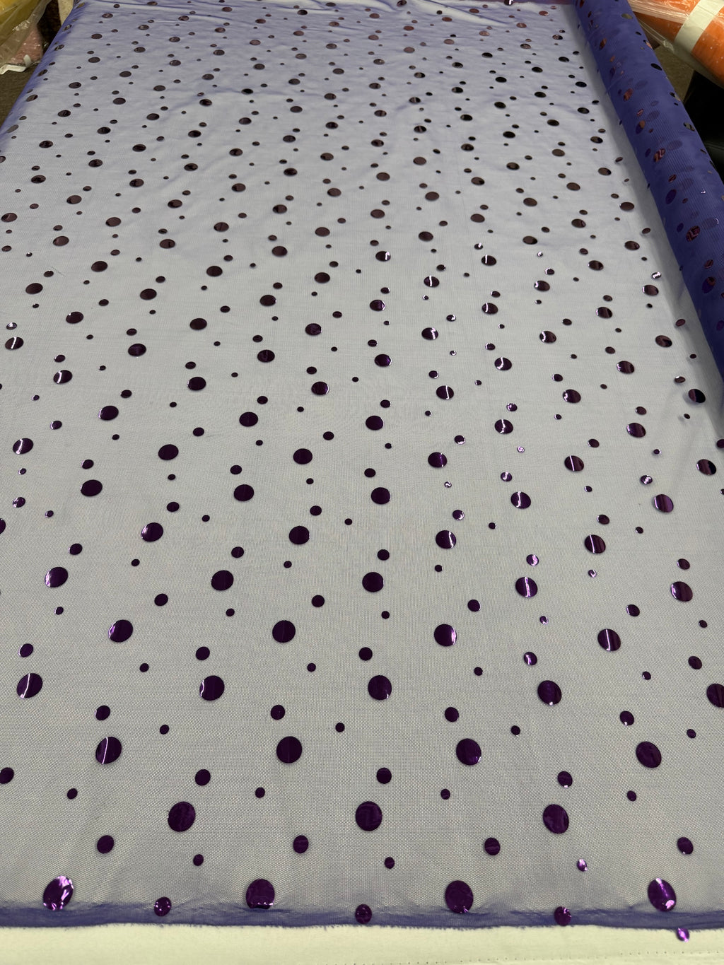 ML172 - Purple Dot Fabric by Yard – 60" Wide Hologram Dot Lace for Dancewear, Gowns, Tablecloth, Party Decor