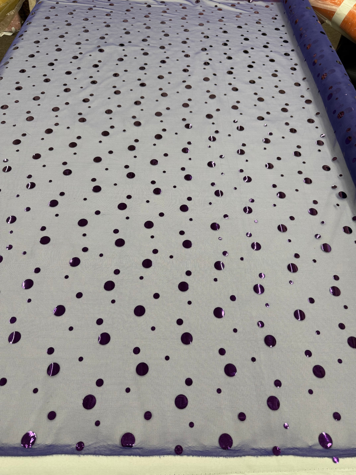 ML172 - Purple Dot Fabric by Yard – 60" Wide Hologram Dot Lace for Dancewear, Gowns, Tablecloth, Party Decor