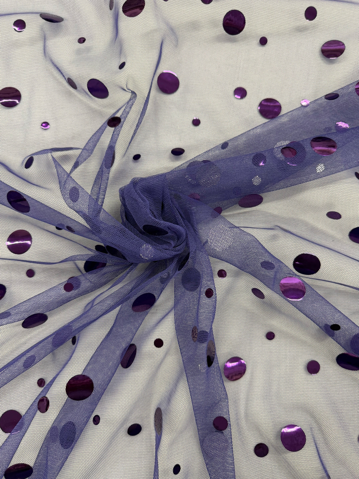 ML172 - Purple Dot Fabric by Yard – 60" Wide Hologram Dot Lace for Dancewear, Gowns, Tablecloth, Party Decor