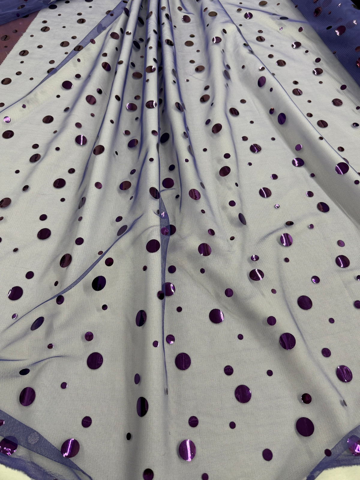 ML172 - Purple Dot Fabric by Yard – 60" Wide Hologram Dot Lace for Dancewear, Gowns, Tablecloth, Party Decor