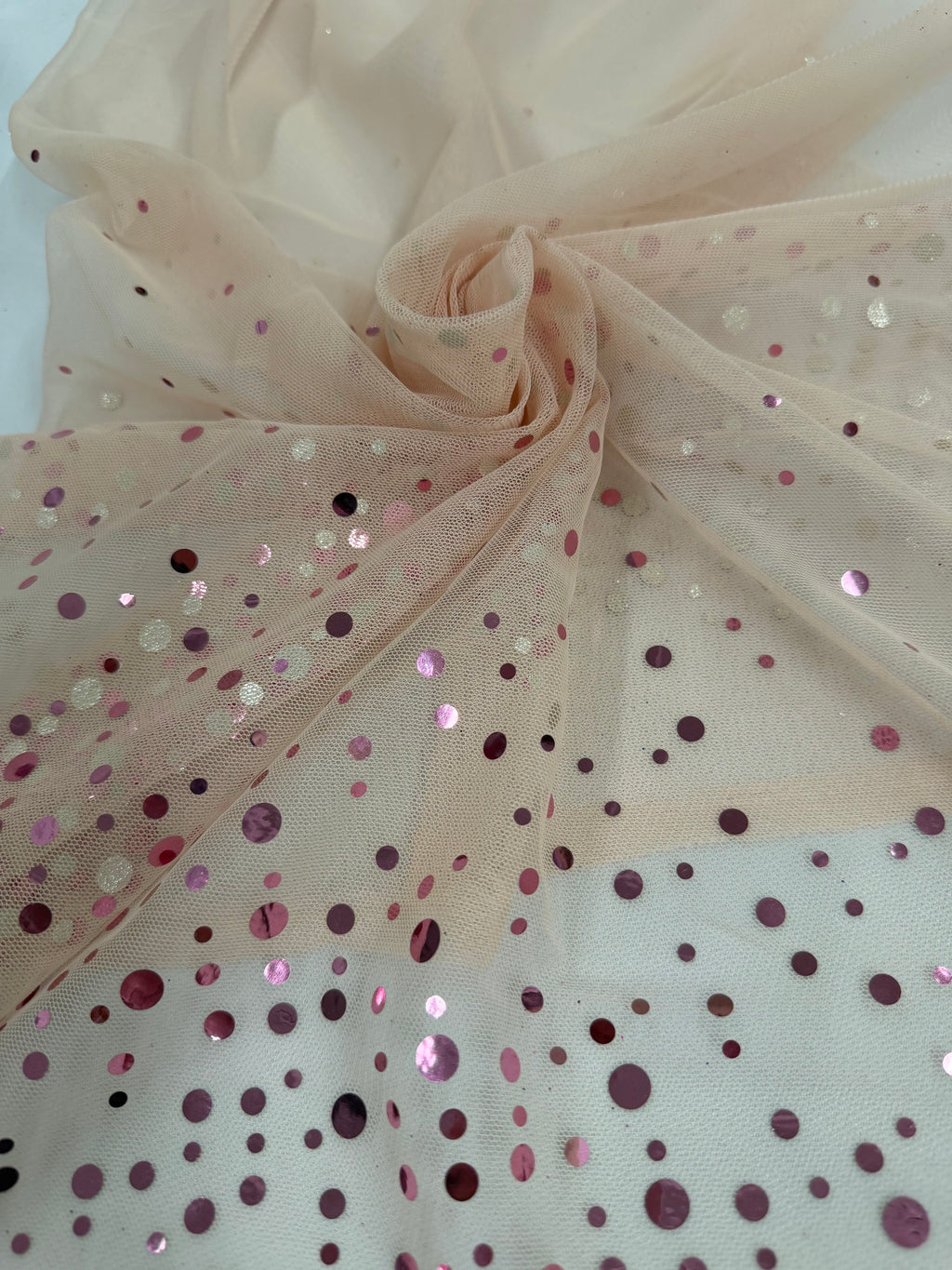 ML187 - Dot Fabric by Yard – 60" Wide Hologram Dot Lace for Dancewear, Gowns, Tablecloth, Party Decor