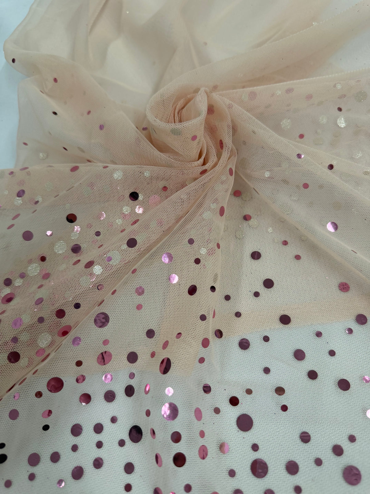 ML187 - Dot Fabric by Yard – 60" Wide Hologram Dot Lace for Dancewear, Gowns, Tablecloth, Party Decor
