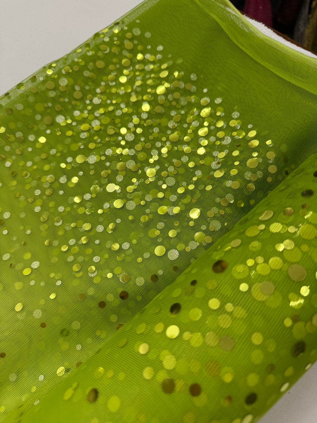 ML186 - Green Omber Dot Fabric by Yard – 60" Wide Hologram Dot Lace for Dancewear, Gowns, Tablecloth, Party Decor (Copy)