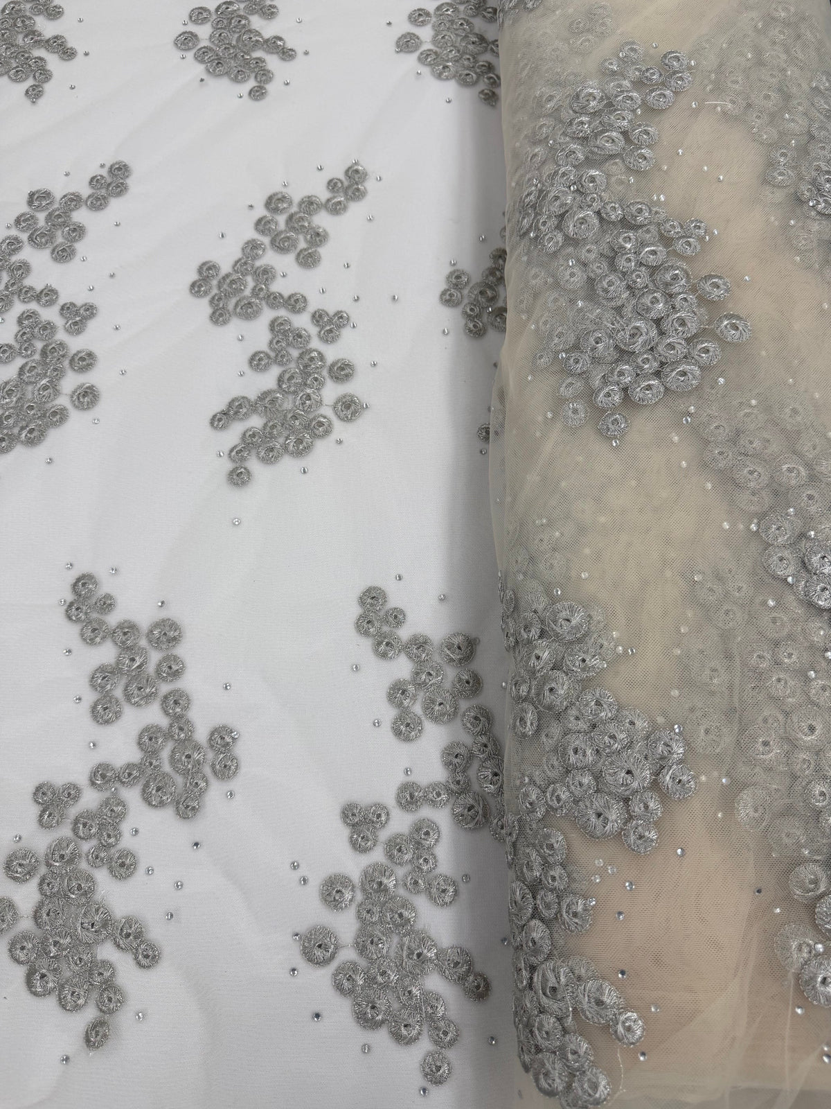 ML213 - Tulle Embroidery Fabric by Yard – 52" Rhinestone on Mesh, Tablecloth, Party Decor
