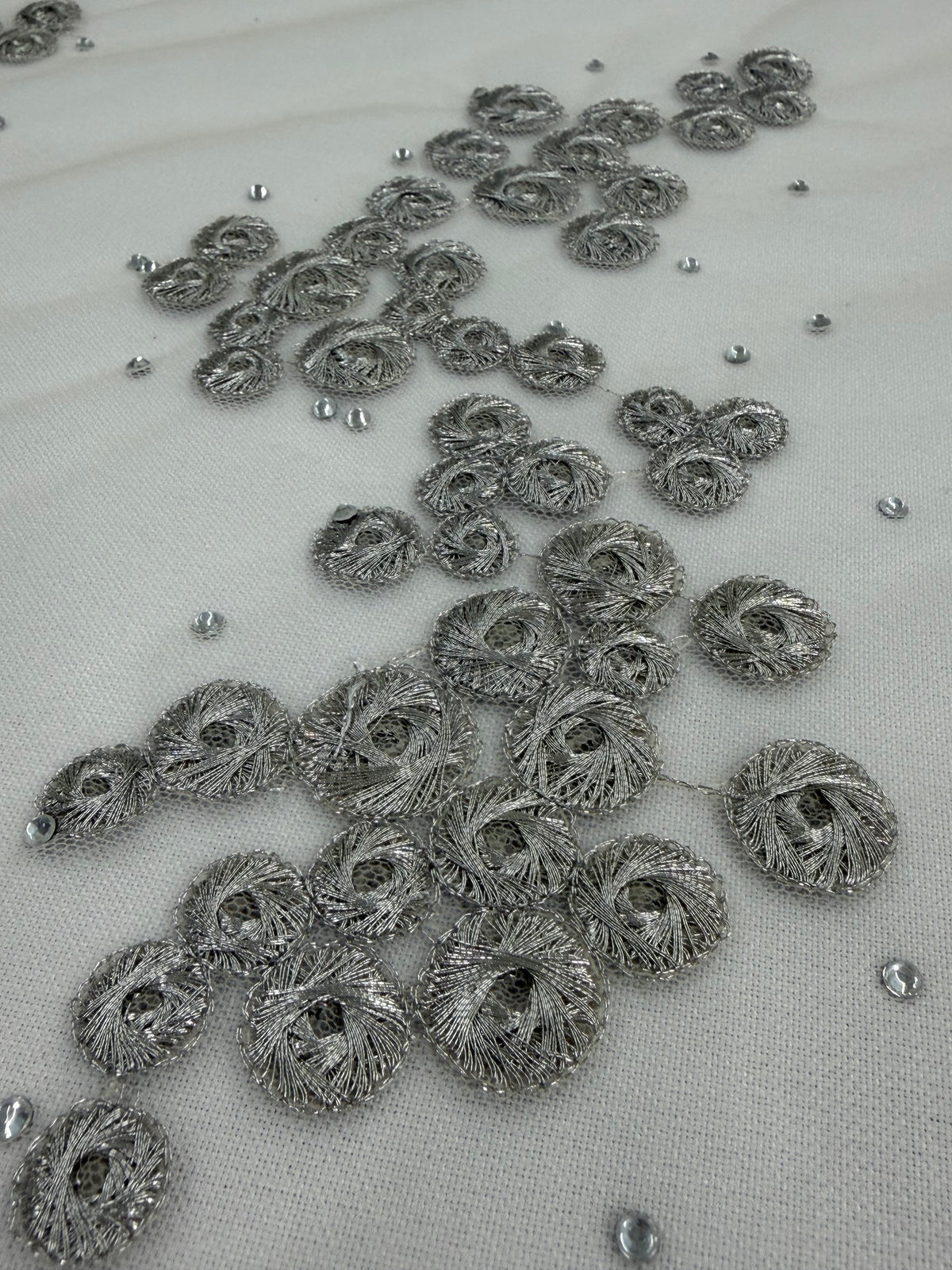 ML213 - Tulle Embroidery Fabric by Yard – 52" Rhinestone on Mesh, Tablecloth, Party Decor