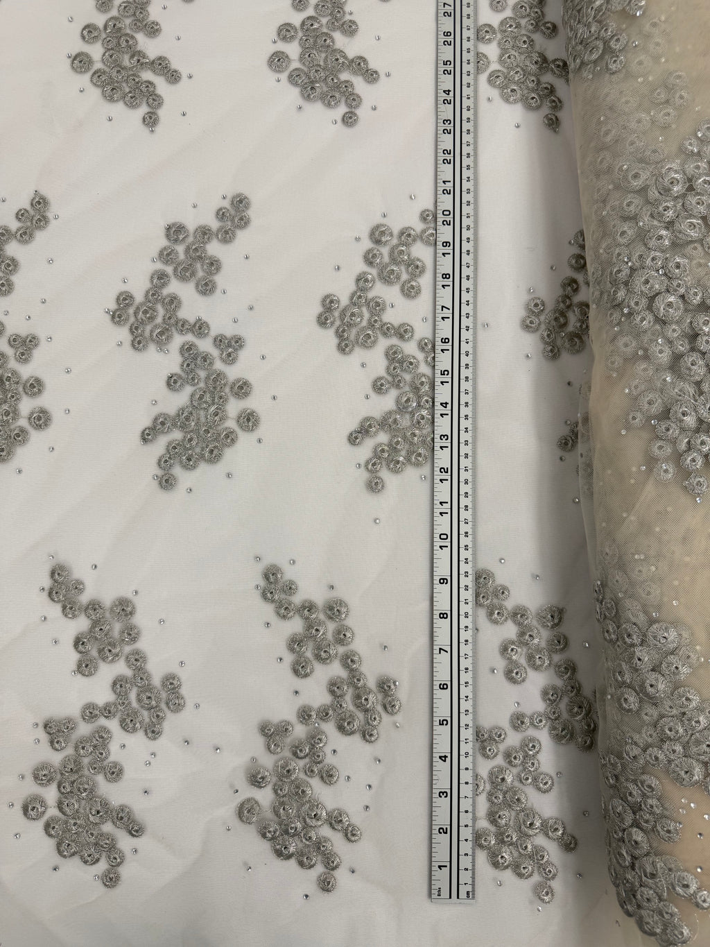 ML213 - Tulle Embroidery Fabric by Yard – 52" Rhinestone on Mesh, Tablecloth, Party Decor