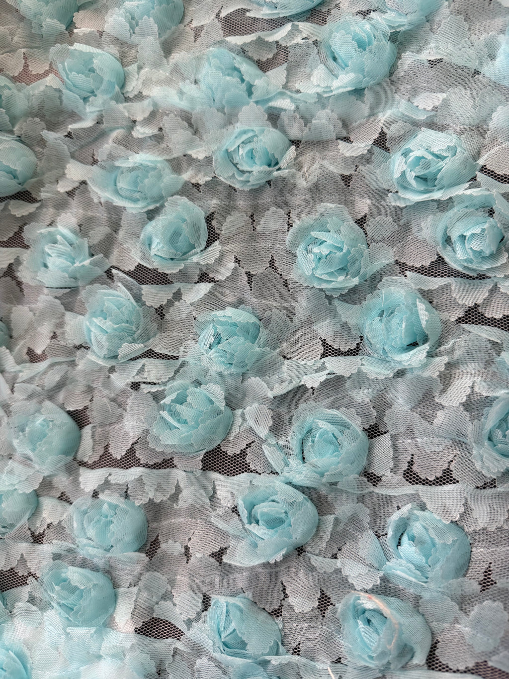 ML182 - 3D Floral Lace Fabric – 54" Floral Ribbon Embroidery on Mesh for Bridal Gowns, Tablecloth, Party Decor
