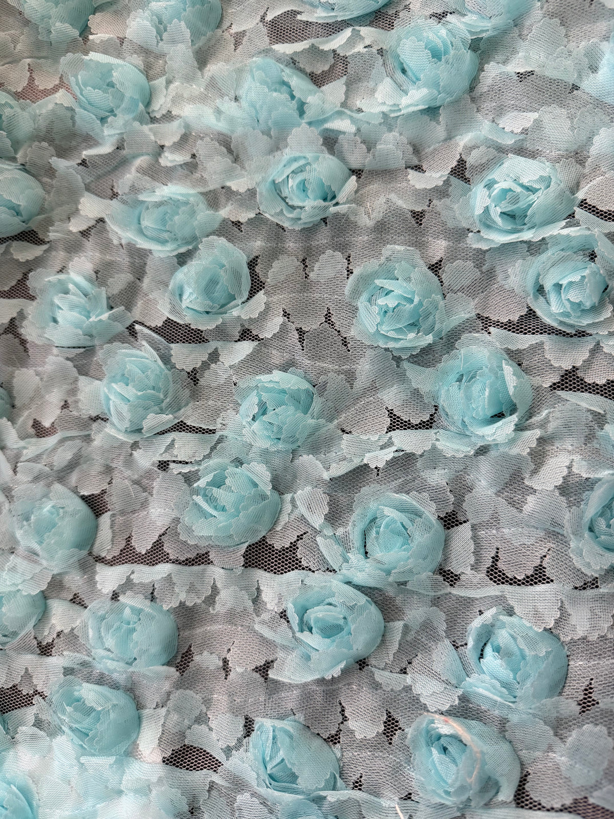 ML182 - 3D Floral Lace Fabric – 54" Floral Ribbon Embroidery on Mesh for Bridal Gowns, Tablecloth, Party Decor