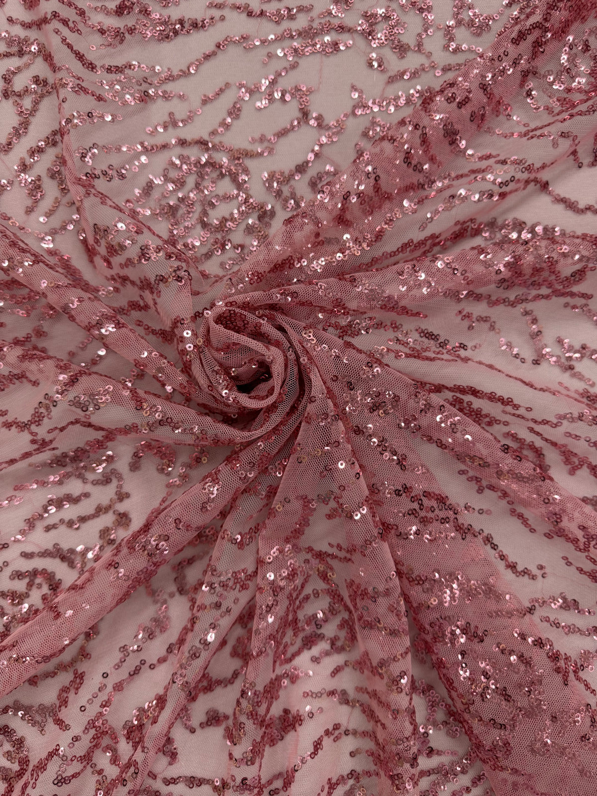 ML177 - Lace Fabric by Yard – 52" Wide Sequined Swirl Mesh for Dancing Gowns, Tablecloth, Party Decor