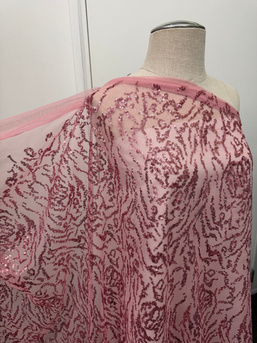 ML177 - Lace Fabric by Yard – 52" Wide Sequined Swirl Mesh for Dancing Gowns, Tablecloth, Party Decor