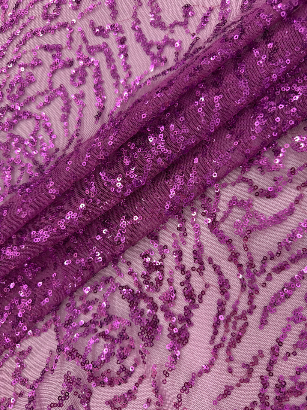ML177 - Lace Fabric by Yard – 52" Wide Sequined Swirl Mesh for Dancing Gowns, Tablecloth, Party Decor