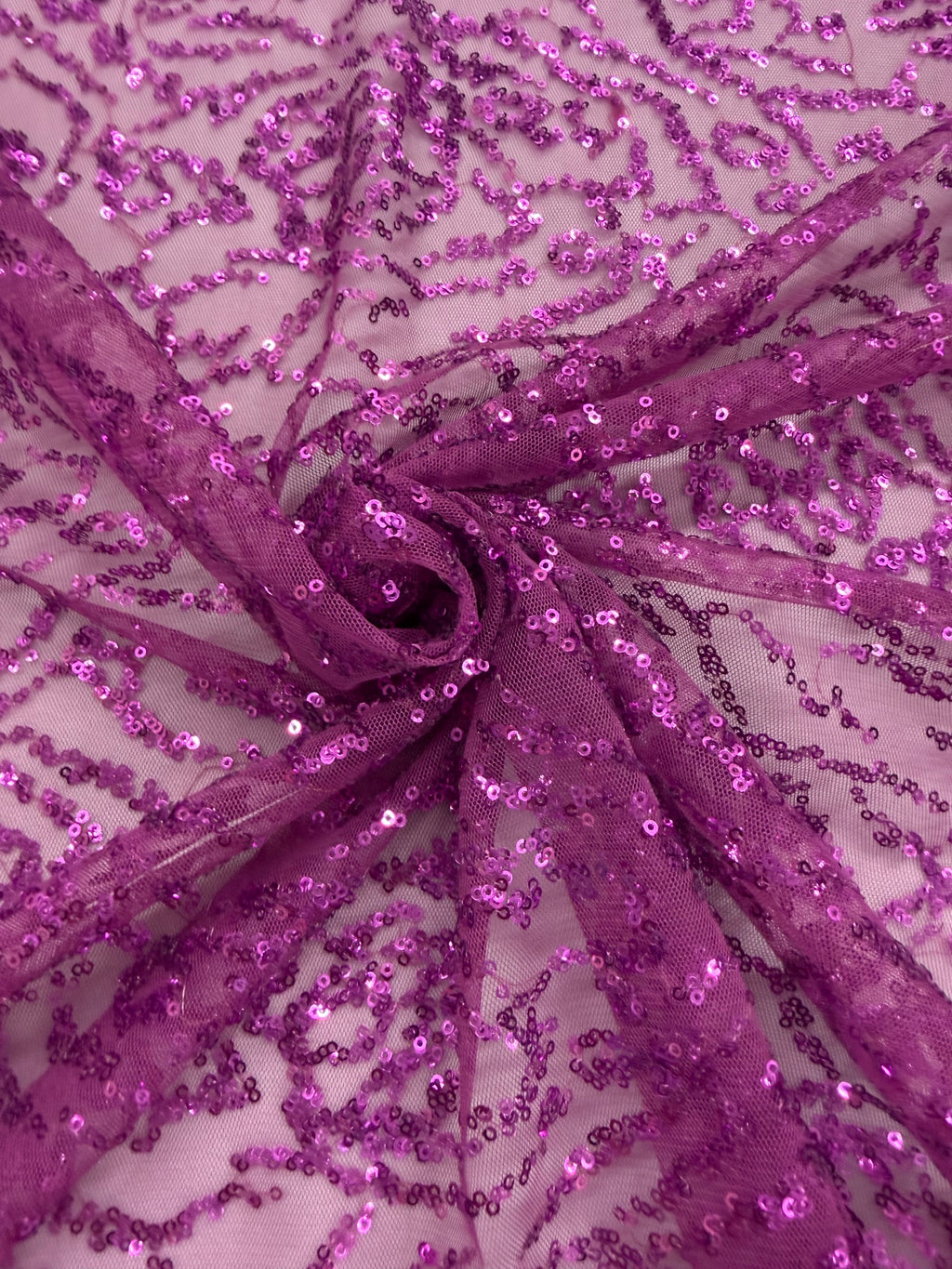 ML177 - Lace Fabric by Yard – 52" Wide Sequined Swirl Mesh for Dancing Gowns, Tablecloth, Party Decor