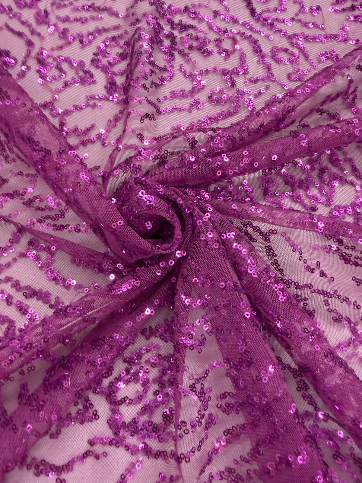ML177 - Lace Fabric by Yard – 52" Wide Sequined Swirl Mesh for Dancing Gowns, Tablecloth, Party Decor