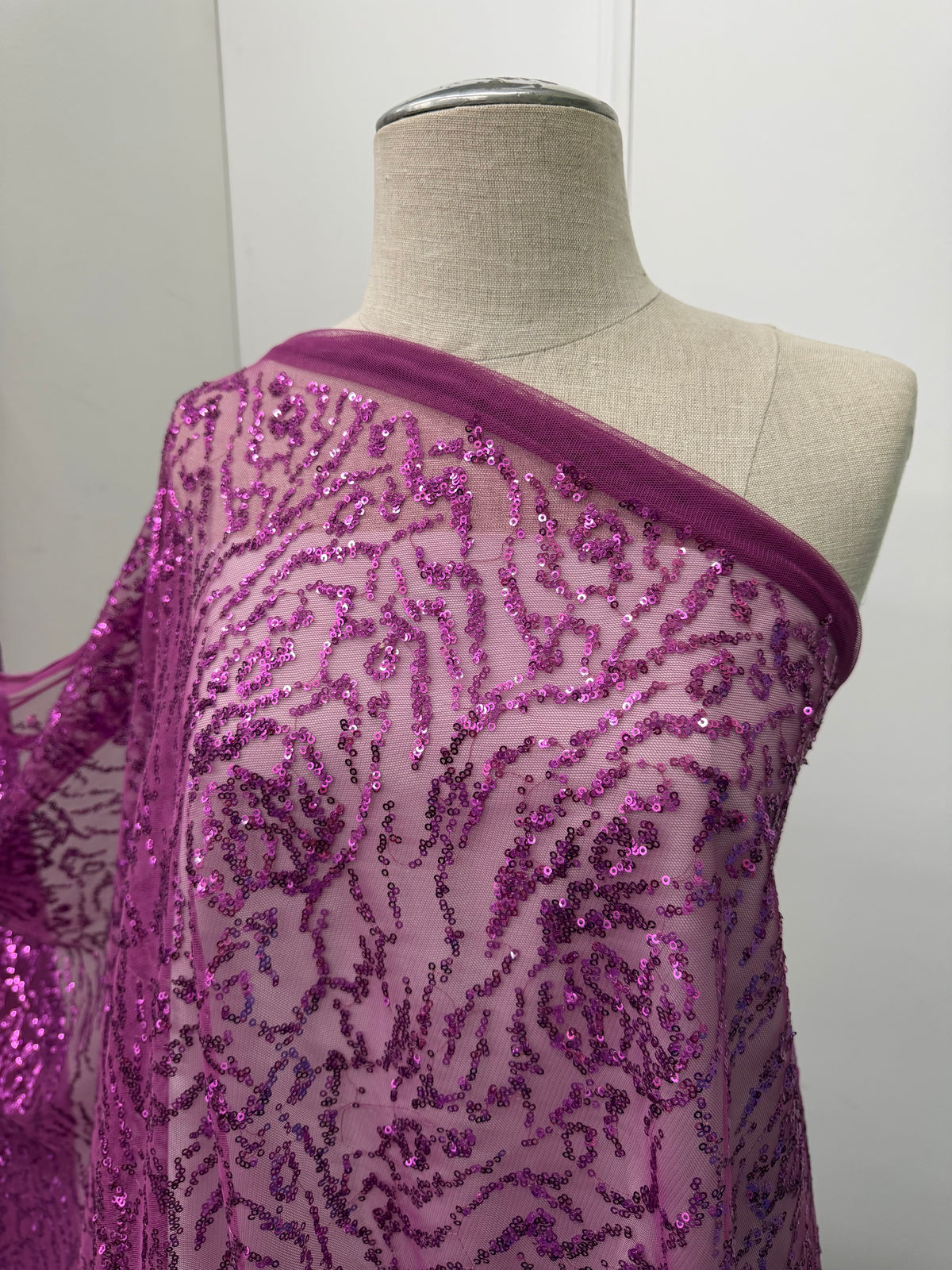 ML177 - Lace Fabric by Yard – 52" Wide Sequined Swirl Mesh for Dancing Gowns, Tablecloth, Party Decor
