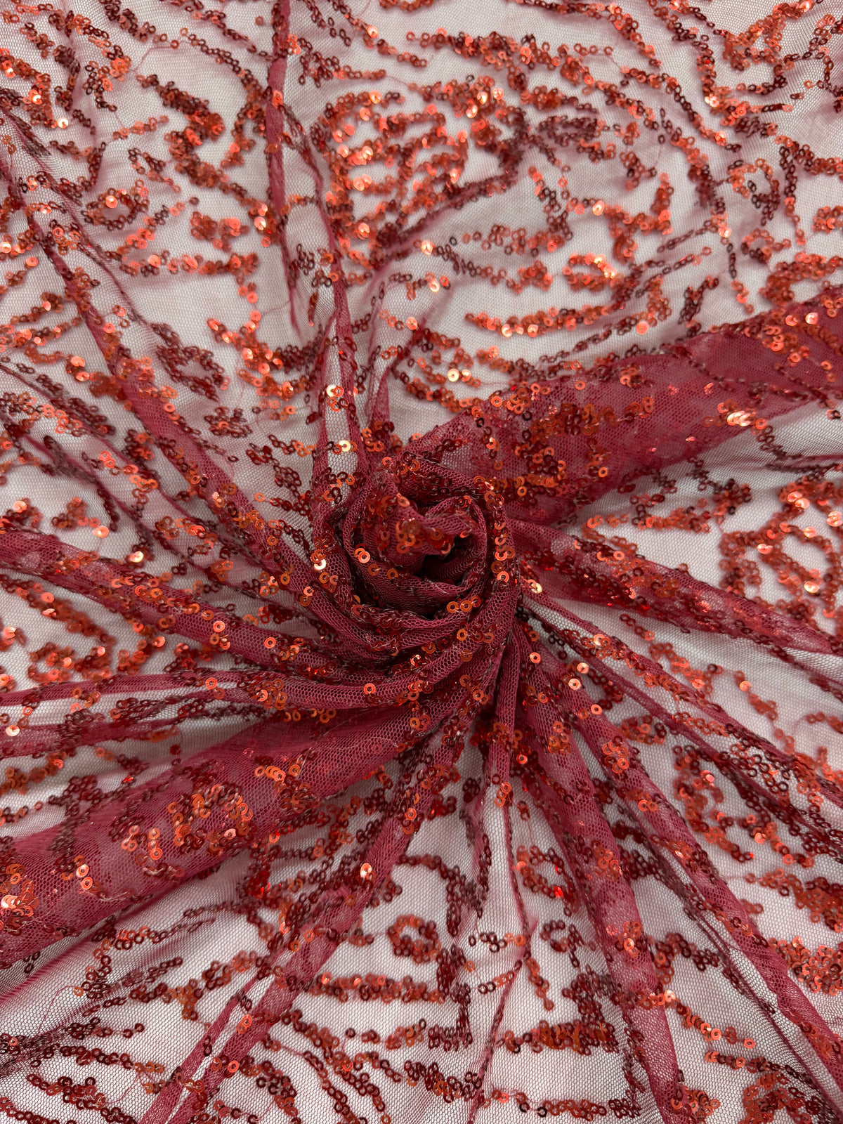 ML177 - Lace Fabric by Yard – 52" Wide Sequined Swirl Mesh for Dancing Gowns, Tablecloth, Party Decor