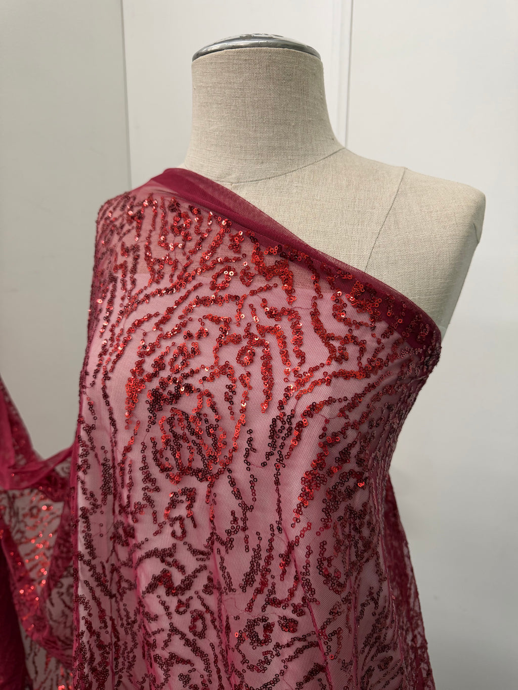 ML177 - Lace Fabric by Yard – 52" Wide Sequined Swirl Mesh for Dancing Gowns, Tablecloth, Party Decor