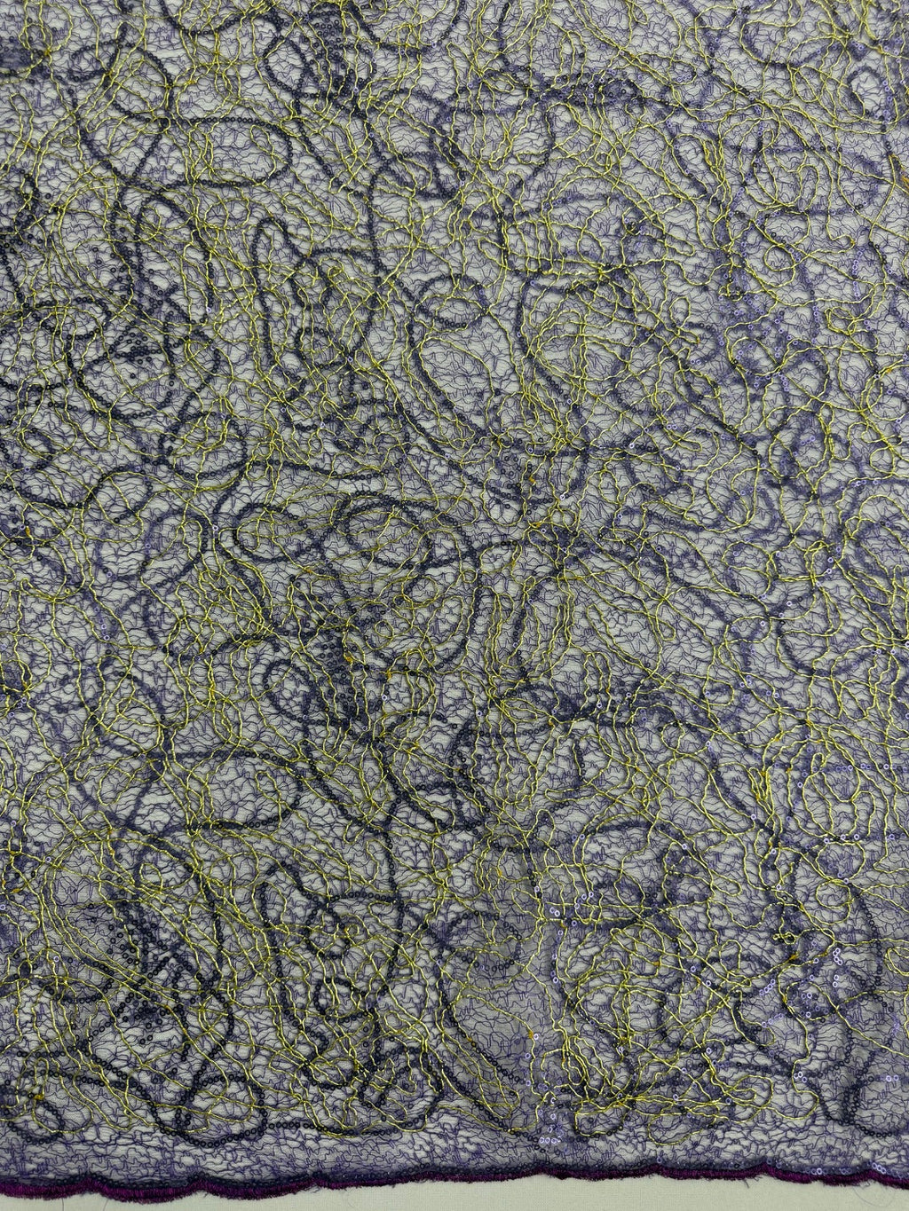 ML166 - Lace Fabric by Yard – 50" Wide Sequined Swirl Mesh for Dancing Gowns, Tablecloth, Party Decor