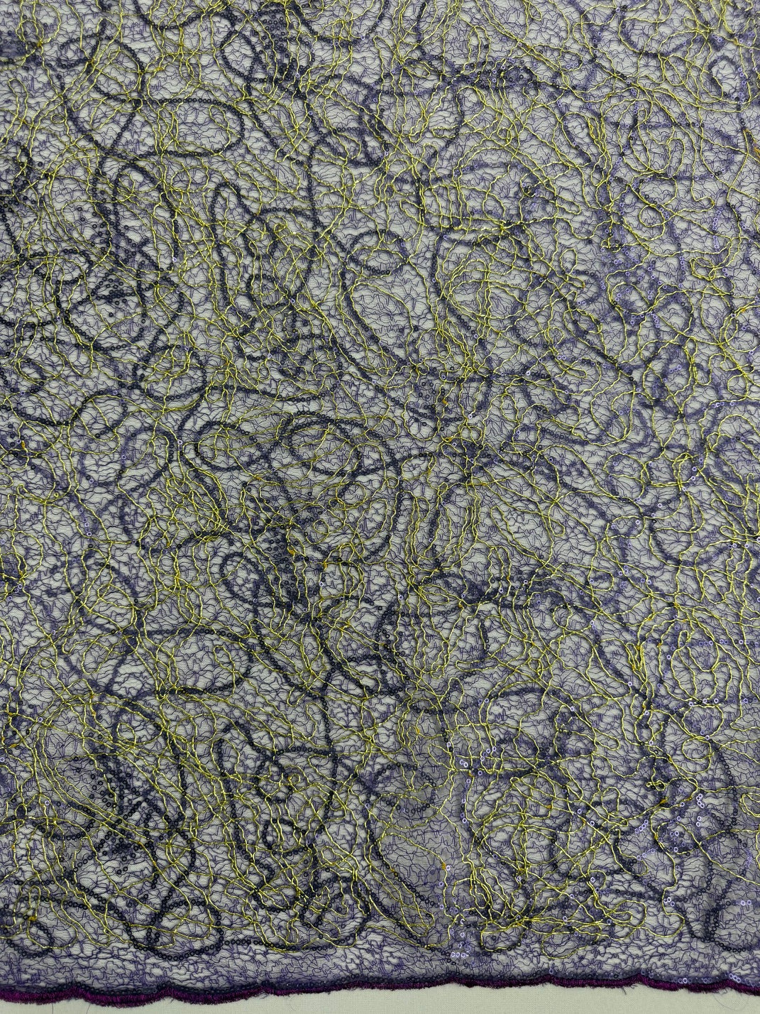 ML166 - Lace Fabric by Yard – 50" Wide Sequined Swirl Mesh for Dancing Gowns, Tablecloth, Party Decor