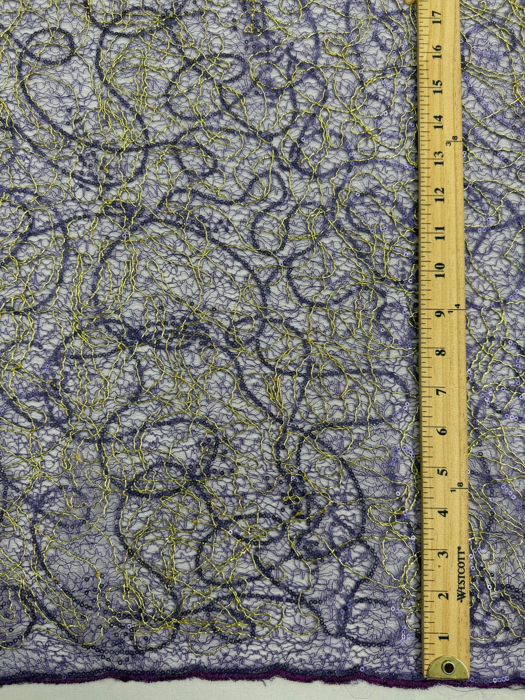 ML166 - Lace Fabric by Yard – 50" Wide Sequined Swirl Mesh for Dancing Gowns, Tablecloth, Party Decor