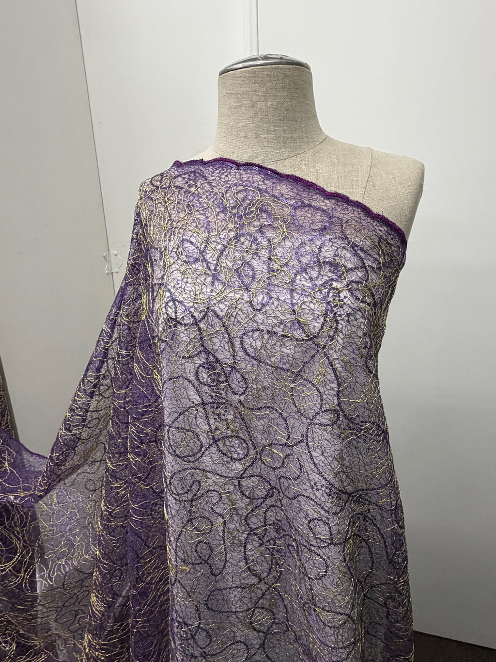 ML166 - Lace Fabric by Yard – 50" Wide Sequined Swirl Mesh for Dancing Gowns, Tablecloth, Party Decor
