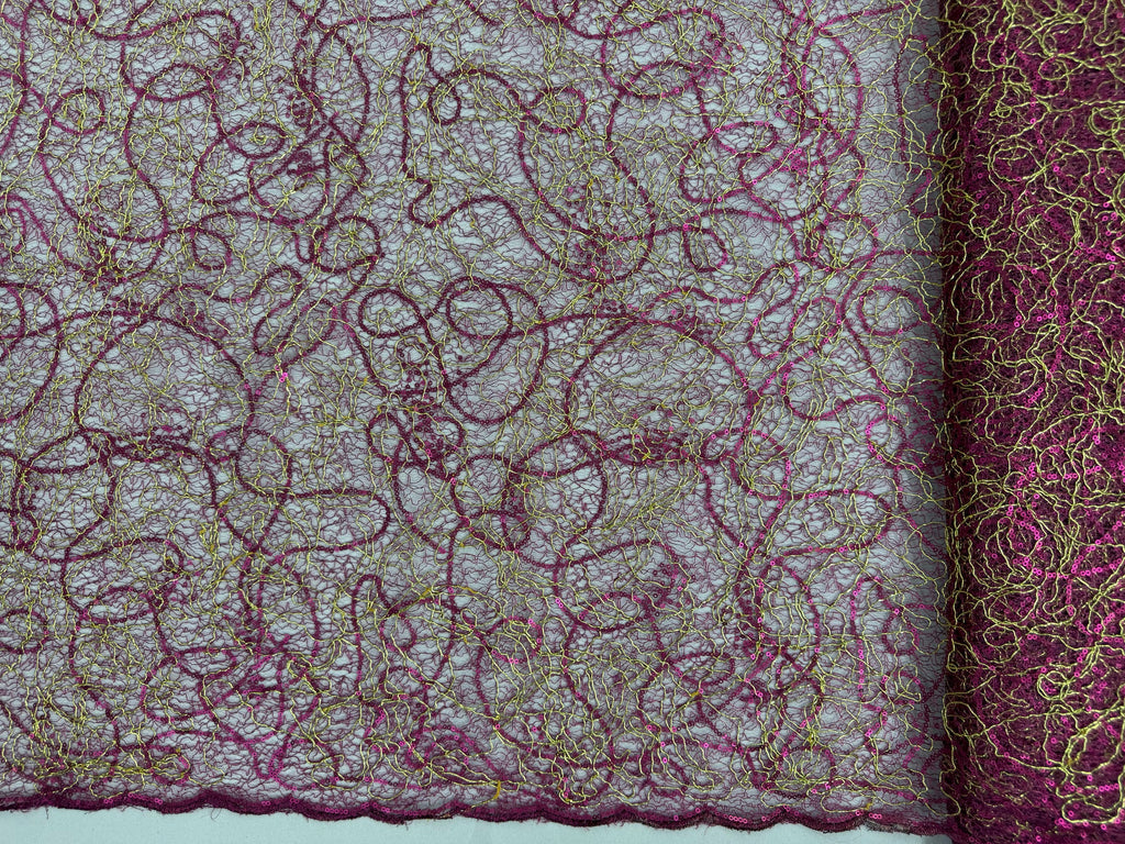ML166 - Lace Fabric by Yard – 50" Wide Sequined Swirl Mesh for Dancing Gowns, Tablecloth, Party Decor