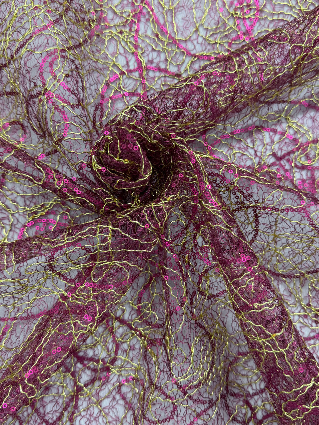 ML166 - Lace Fabric by Yard – 50" Wide Sequined Swirl Mesh for Dancing Gowns, Tablecloth, Party Decor