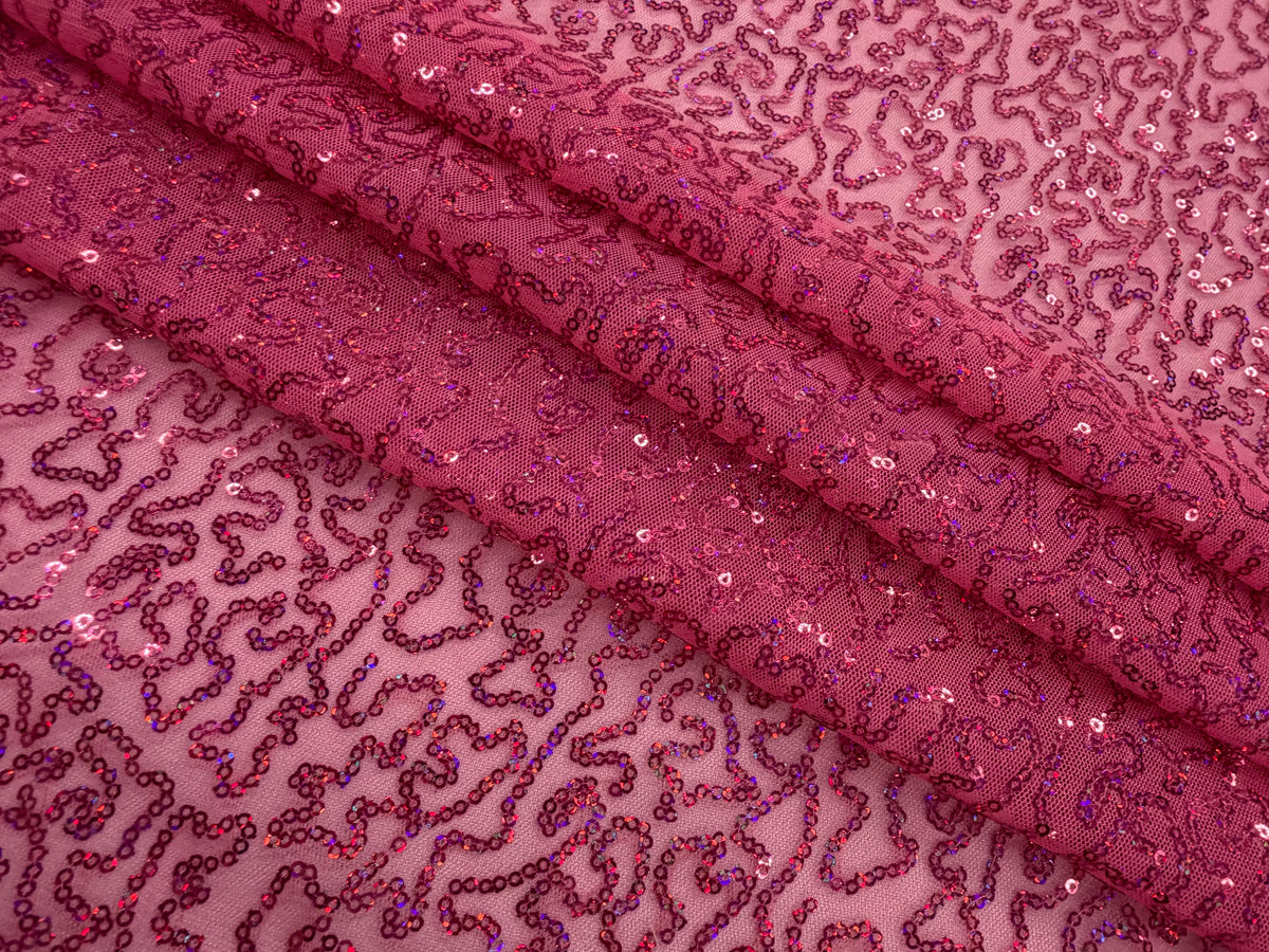 ML190 - Lace Fabric by Yard – 52" Wide Sequined Swirl Mesh for Dancing Gowns, Tablecloth, Party Decor