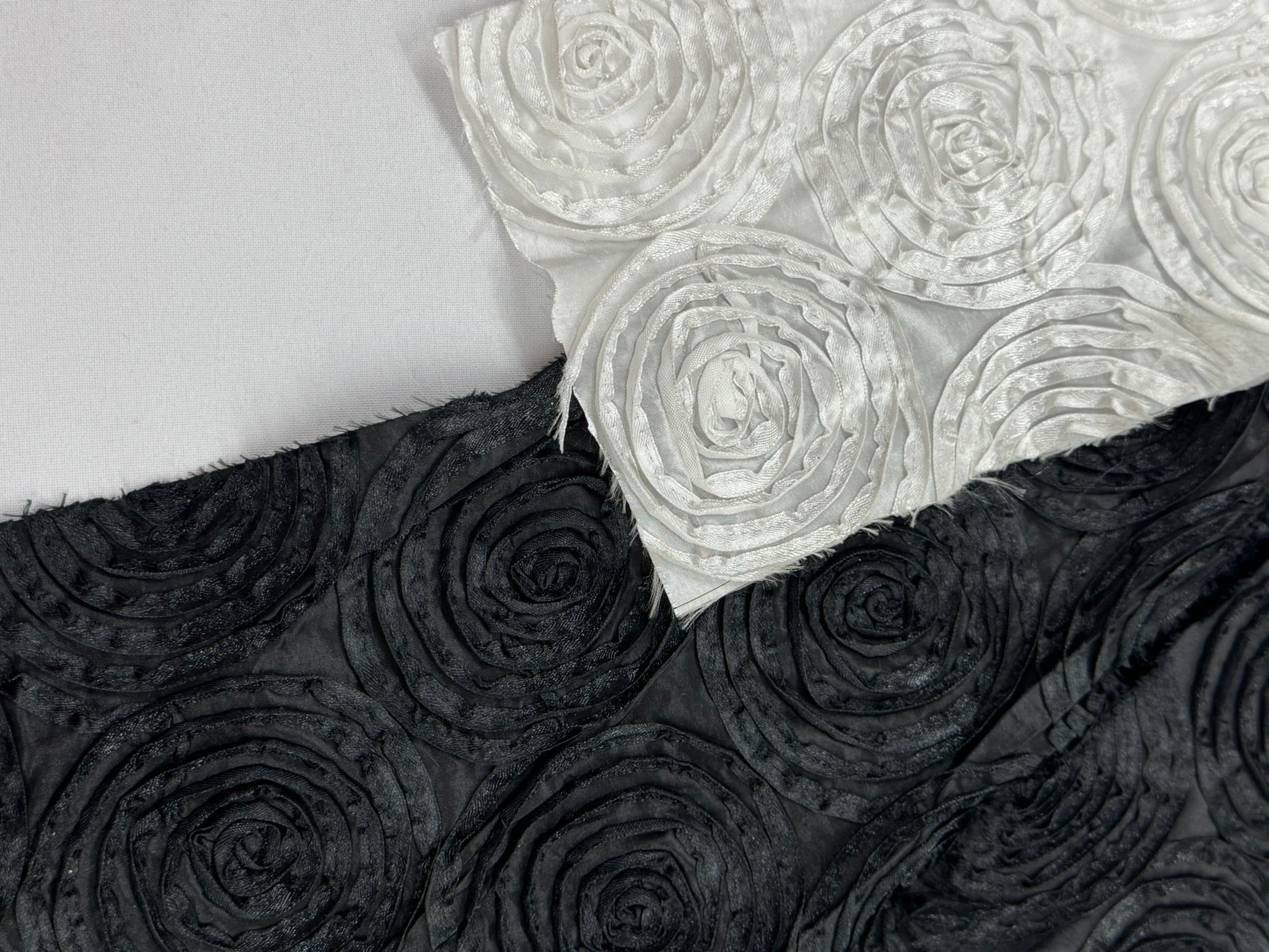 ML150 3D FLORAL ROSETTE RIBBON TAFFETA FABRIC