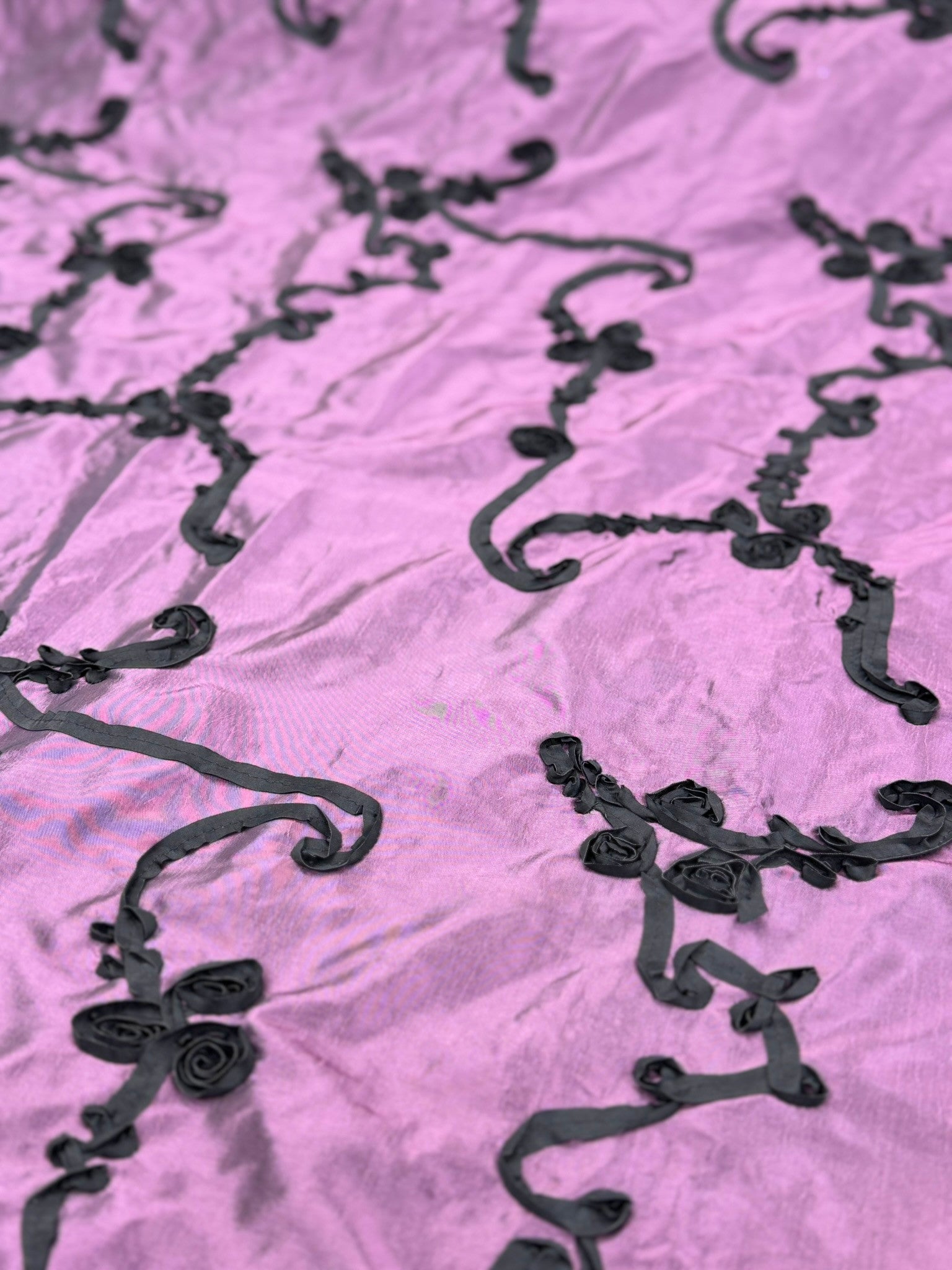 ML151 3D FLORAL ROSETTE RIBBON 2 TONE TAFFETA FABRIC