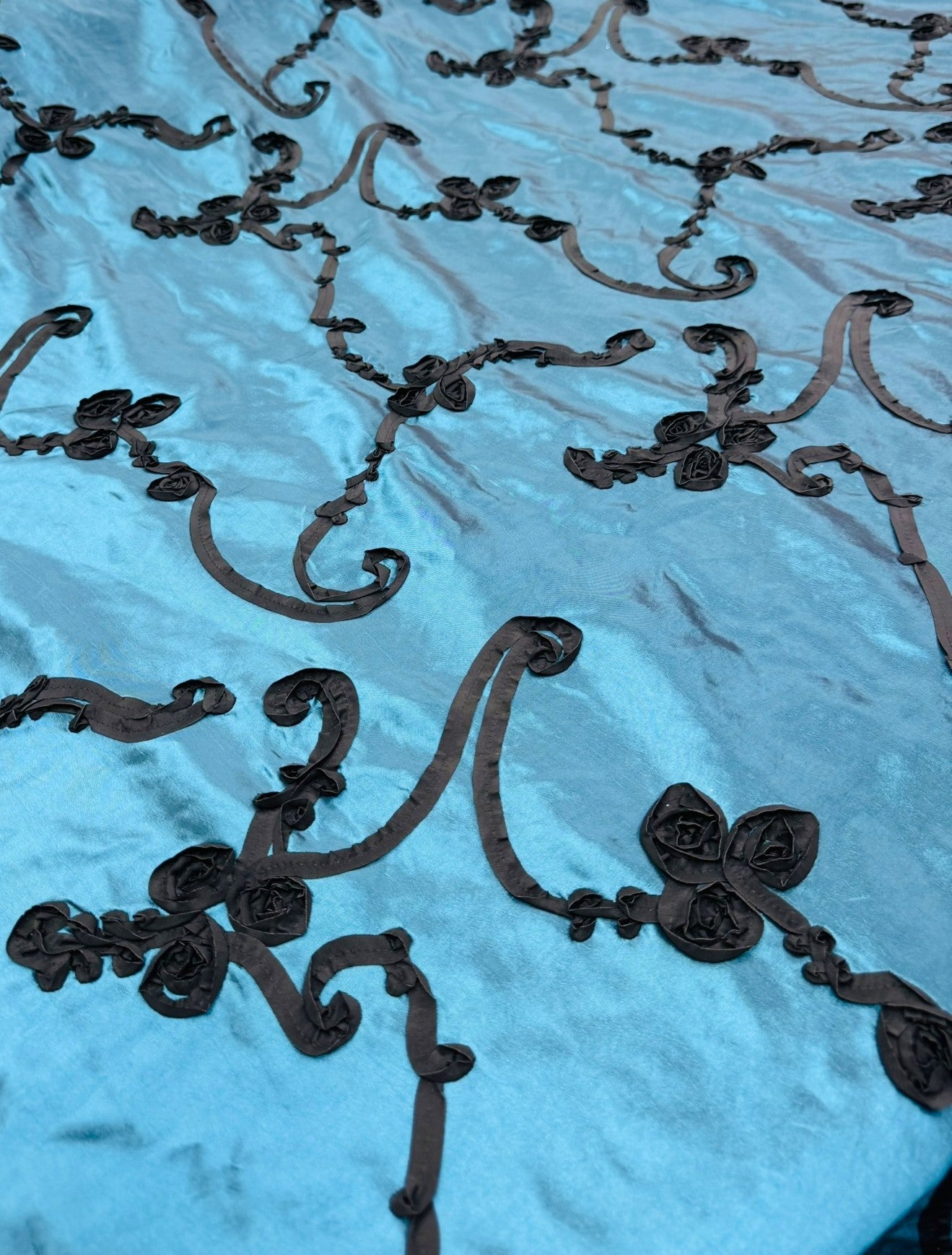 ML151 3D FLORAL ROSETTE RIBBON 2 TONE TAFFETA FABRIC