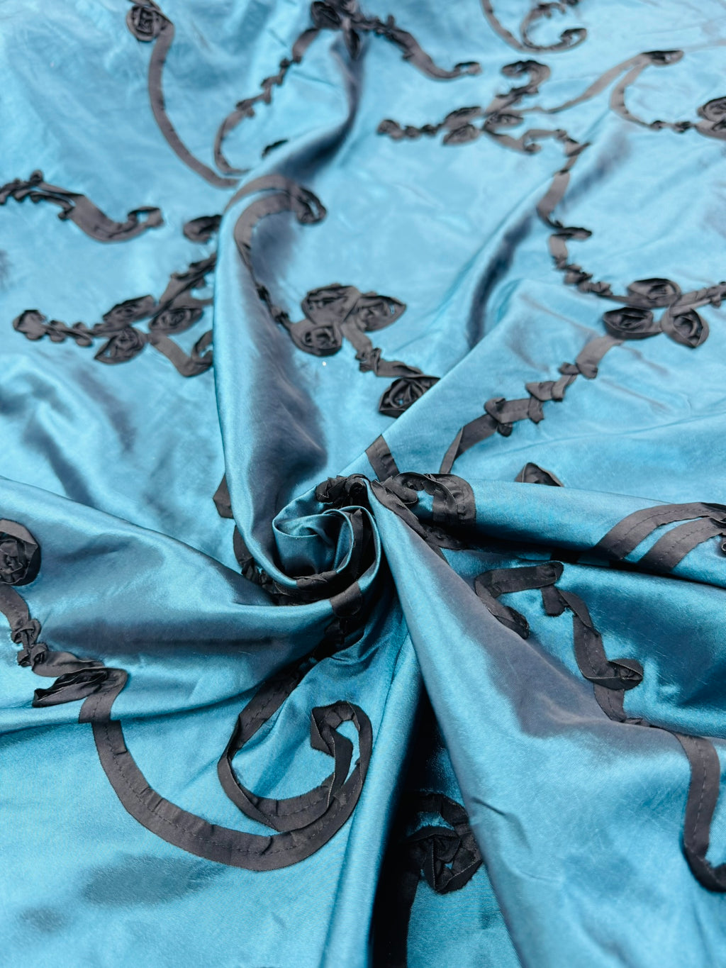 ML151 3D FLORAL ROSETTE RIBBON 2 TONE TAFFETA FABRIC