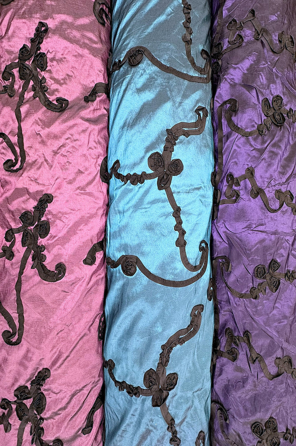 ML151 3D FLORAL SWIRL RIBBON 2 TONE TAFFETA FABRIC